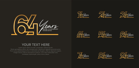 Fototapeta premium Anniversary logo set vector design, gold and silver color for celebration event