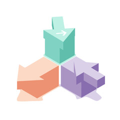 Fototapeta premium Illustration of three arrows pointing in different directions, connected at the center.