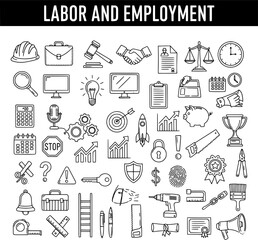 Labor and Employment Icon Set: Outline Vector Illustration
