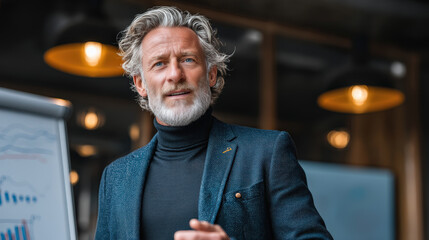 Senior Executive Leader Presenting Business Strategy in Modern Office Setting