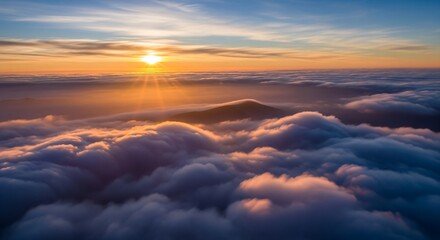 Fototapeta premium Sunrise Above Soft White Clouds, Creating a Peaceful and Calming Atmosphere