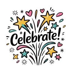 Hand drawn colorful stars and hearts isolated on transparent background