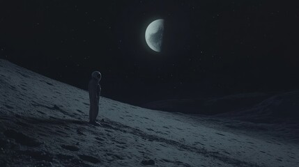 Astronaut on a moonlit lunar landscape