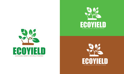Eco yield logo design with plant and soil elements