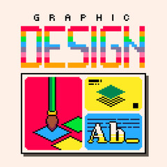 8 Bit Pixel Art Illustration Depiction of Graphic Design in Variant Ways