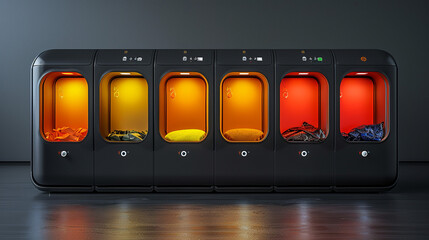 Futuristic automated clothing storage units.