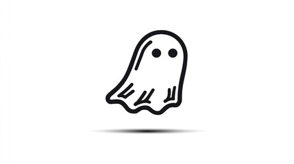 Simplified, cartoonish ghost with two dark eyes, depicted in black and white