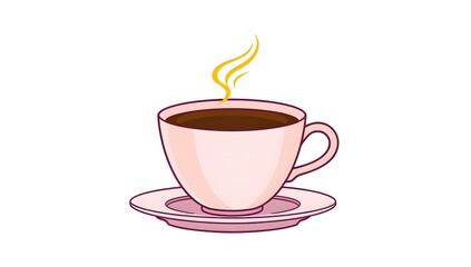 Obraz premium Minimal flat cartoon coffee cup illustration isolated on white, perfect for café design, menu icon, and presentation template use
