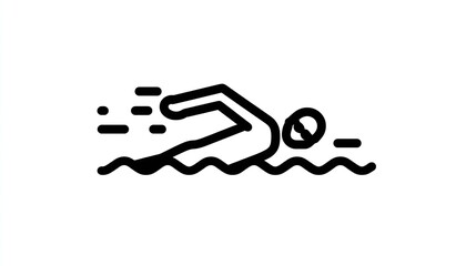 Line drawing of swimmer, arm reaching forward, stylized water