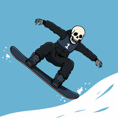 Digital Illustration of Skeleton Doing Snowboarding Sport Outdoor Activity