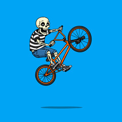 Fototapeta premium Cartoon Style Detailed Skeleton Riding a BMX Bicycle in the Air