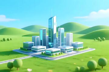 Futuristic eco-friendly city in a green location illustration