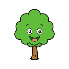 Happy cartoon tree character smiling