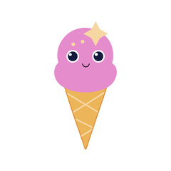Cute pink ice cream cone character with sparkle