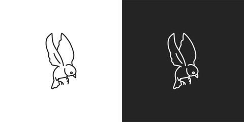 black and white bird logo, icon. animal, fly, flying, nature, feather, wild, wildlife, fauna, wing, sticker, clipart, flat, vector illustration.	