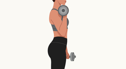 Fototapeta premium Woman performing bicep curls with dumbbells for arm muscle strengthening and fitness