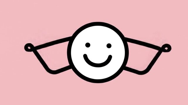 Simple smiley face with stylized arms on a pink background