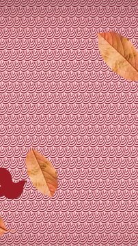 Animation of leaves falling over chinese traditional decorations with rabbit on pink background