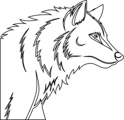 Detailed wolf head outline vector icon, ideal for sports team logos, tribal artwork, adventure branding, and nature graphics.