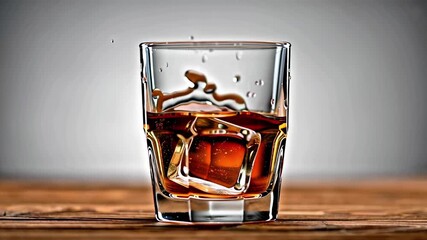 Close-up of ice cubes falling into a glass filled with refreshing iced tea, splashing and creating bubbles, summer drink concept - Powered by Adobe