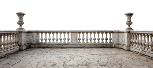 Classic stone italian balustrade. Balustrade, terrace, porch or balcony railing, fencing sections with