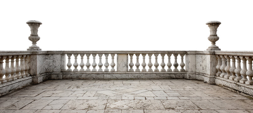 Classic stone italian balustrade. Balustrade, terrace, porch or balcony railing, fencing sections with - Powered by Adobe