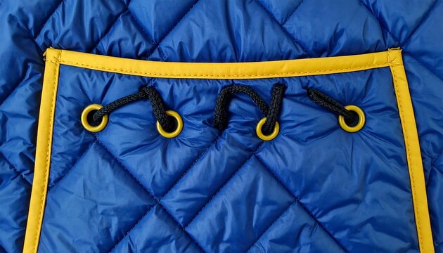 Blue quilted jacket pocket detail