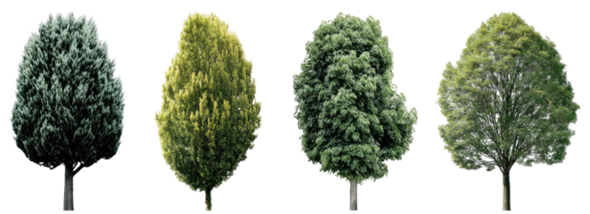 Four trees in shades of green