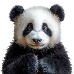 Cute panda looking into camera, isolate on transparent white background