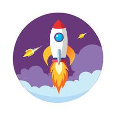 Rocket Launch Vehicle Flat Colorful Round Space Exploration Vector Icon