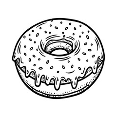 donut with icing,black and white illustration