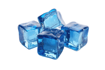 Four translucent blue ice cubes