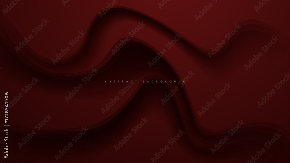 Wall mural dark red abstract background with layered wave texture