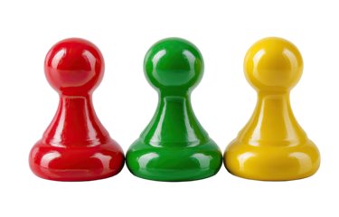 Three colorful game pieces