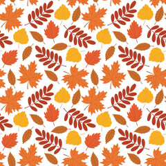 Autumn fallen leaves seamless pattern. Seasonal botanical vector background design