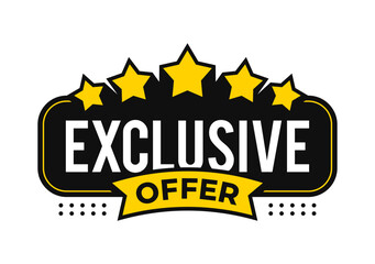 Exclusive offer vector badge with stars and ribbon. Icon, logo, sign, symbol, stamp, vector, label, badge, sticker, banner. Perfect for sale, promotion, discount, limited edition, marketing, ecommerce