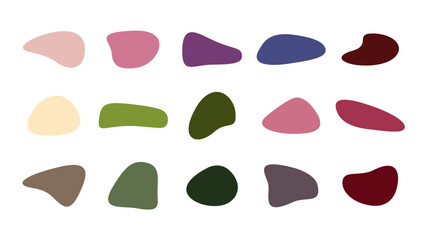 A set of colored abstract irregular free organic shapes of liquid spots, flat design, vector illustration. A simple, modern, minimalistic, empty text field. Design elements of Christmas shades