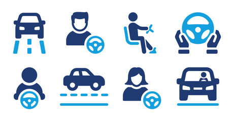 Drive icon set, people driving car vector symbol. 