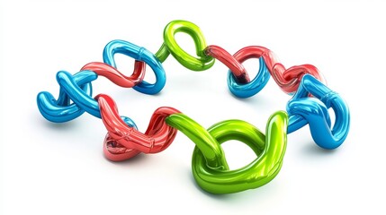 Obraz premium playful vector of colorful 3d phone models connected by twisting tubes in matching green red blue hues on white