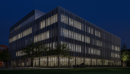 Modern Building Illuminated at Night