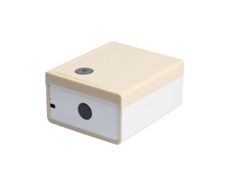  Light Beige Square Device with White Frame and Dark Button, Isolated on transparent  Background