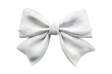 A large, symmetrical white ribbon bow