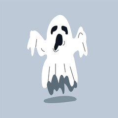 Scary White Ghost Illustration on Gray Background