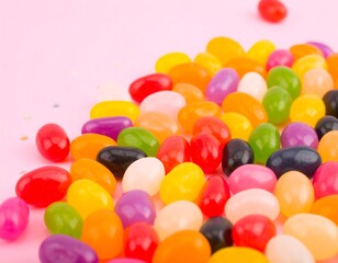 Colorful jelly beans on a pink background
