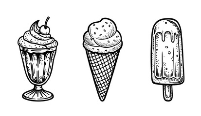 A set of ice cream illustrations