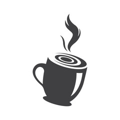 logo design of hot coffee in a glass with smoke
