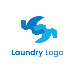 Modern blue laundry service logo design featuring stylized shirts, perfect for dry cleaning, washing, and textile care businesses and companies