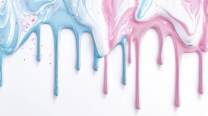 Naklejka premium sweet dessert border formed by white pink and blue dripping glaze layers with visible brush strokes and glossy highlights