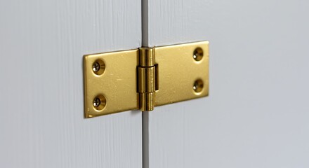 Gold hinges on light gray wooden doors