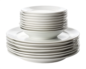 white plates stacked in layer on white background  ,PNG. AI Generated